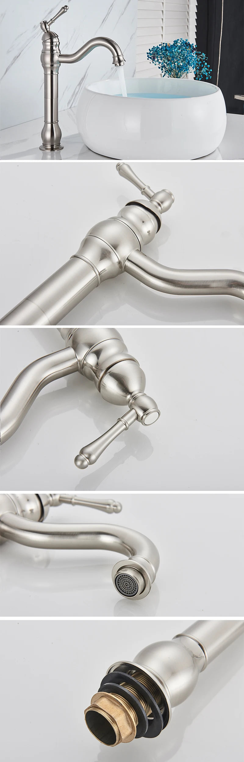 Rozin Antique Brass Basin Faucet 5 Colors Deck Mounted Single Handle Bathroom Crane Long Spout Lavatory Sink Hot Cold Mixer Tap