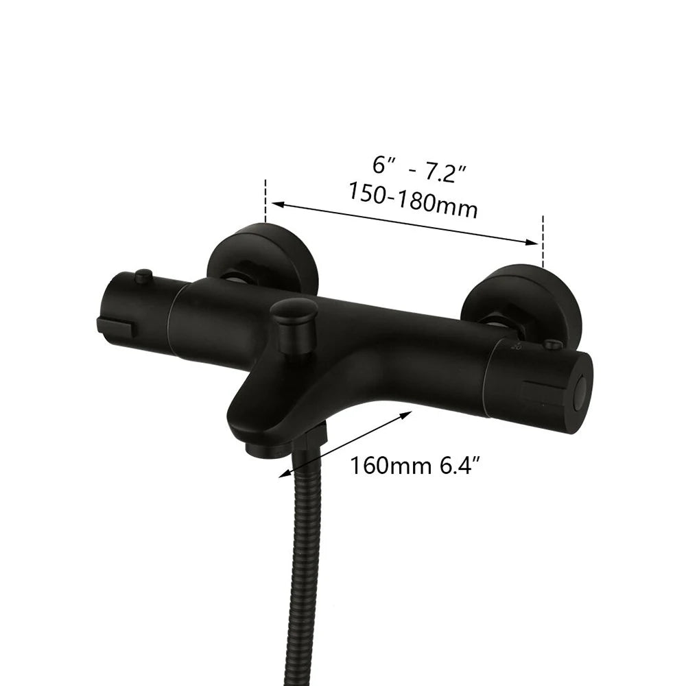 Monite Wall Mounted Thermostatic Mixer Taps Matte Black Shower Faucet Set Exposed Bathtub Basin Sink Faucet Hand Shower Set