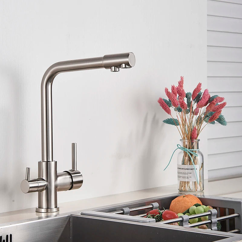 Black White Brass Luxury Pure Water Kitchen Faucet Dual Handle Hot and Cold Drinking Water 3-way Filter Kitchen Mixer Taps