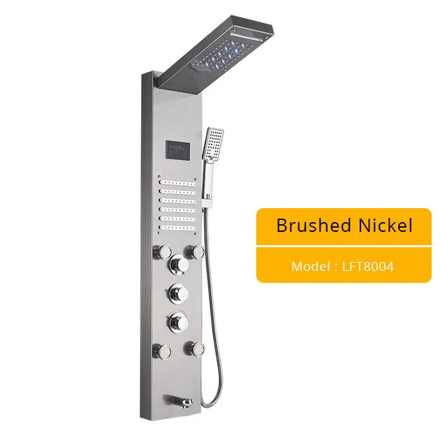 Luxury Massage Jet LED Shower Column in Brushed Nickel