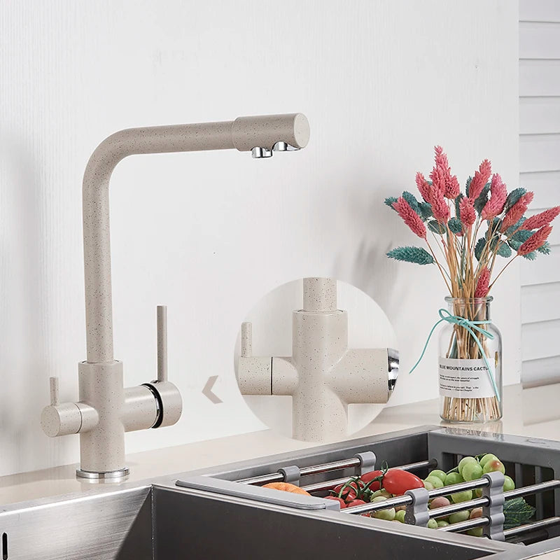 Black White Brass Luxury Pure Water Kitchen Faucet Dual Handle Hot and Cold Drinking Water 3-way Filter Kitchen Mixer Taps