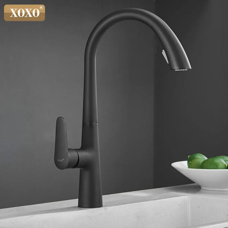 XOXO Kitchen Faucets Black Single Handle Pull Out Kitchen Tap Single Hole Handle Swivel 360 Degree Water Mixer Tap 83042QH
