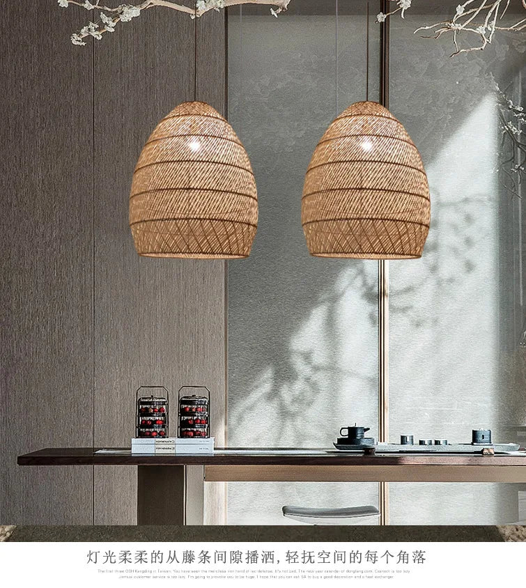 Natural Rattan Lamp Pendant light New Chinese Style Hand-woven Pendant Light for Living Room Hanging Luminaire Dining Room light