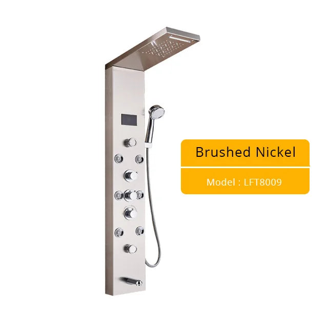 Luxury Massage Jet LED Shower Column in Brushed Nickel
