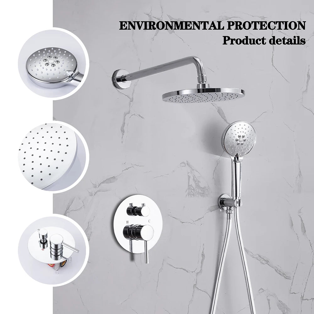 Thermostatic Shower Faucet Chrome Waterfall Rain Shower