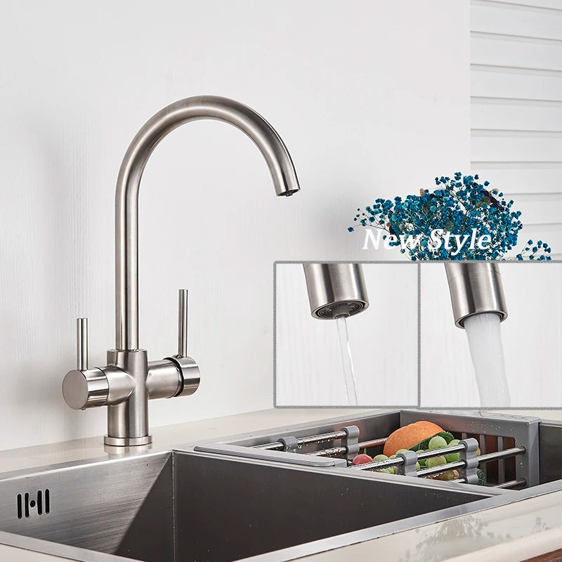 Black White Brass Luxury Pure Water Kitchen Faucet Dual Handle Hot and Cold Drinking Water 3-way Filter Kitchen Mixer Taps
