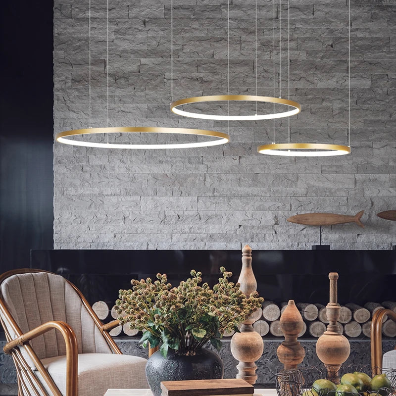 Black/White/Golden Aluminum Rings Pendant Light