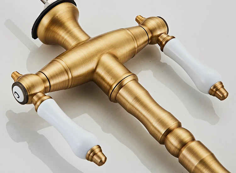 Faucet for Kitchen Dual Handle Antique Brass Retro Faucet 360 Degree Rotation Kitchen Sink Taps Deck Mounted Bathroom Sink Mixer