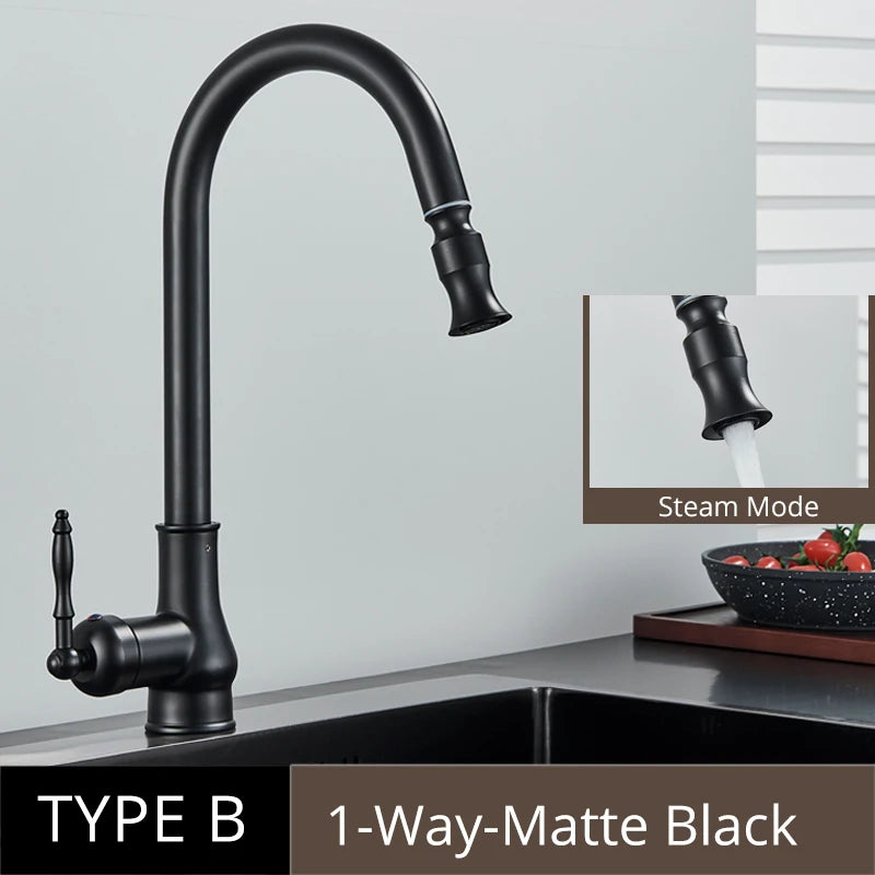 Uythner Antique Brass Kitchen Faucet Pull Out Kitchen Sink Water Taps Single Handle Mixer Tap 360 Rotation Cranes Deck Mounted