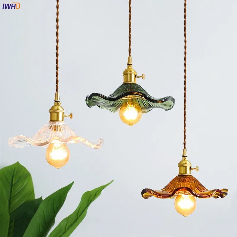 Colorful Glass with Brass Nordic Style Simple LED Pendant Light