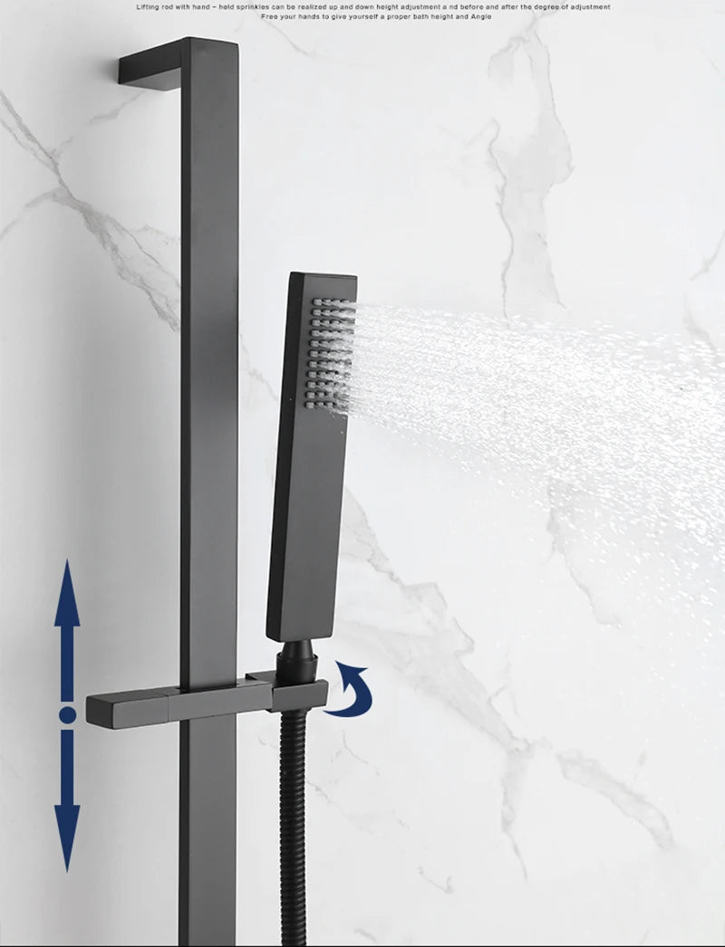 Black Thermostatic Shower Faucets Set Rain Waterfall Shower Head With 3/4-way Thermostatic Mixer Tap Bath Shower Faucet