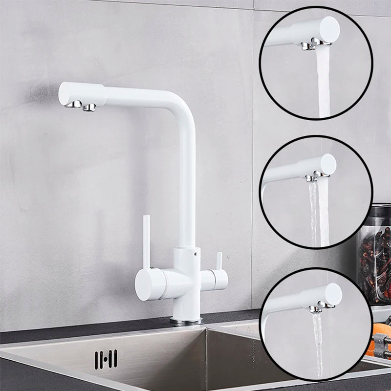 Black White Brass Luxury Pure Water Kitchen Faucet Dual Handle Hot and Cold Drinking Water 3-way Filter Kitchen Mixer Taps