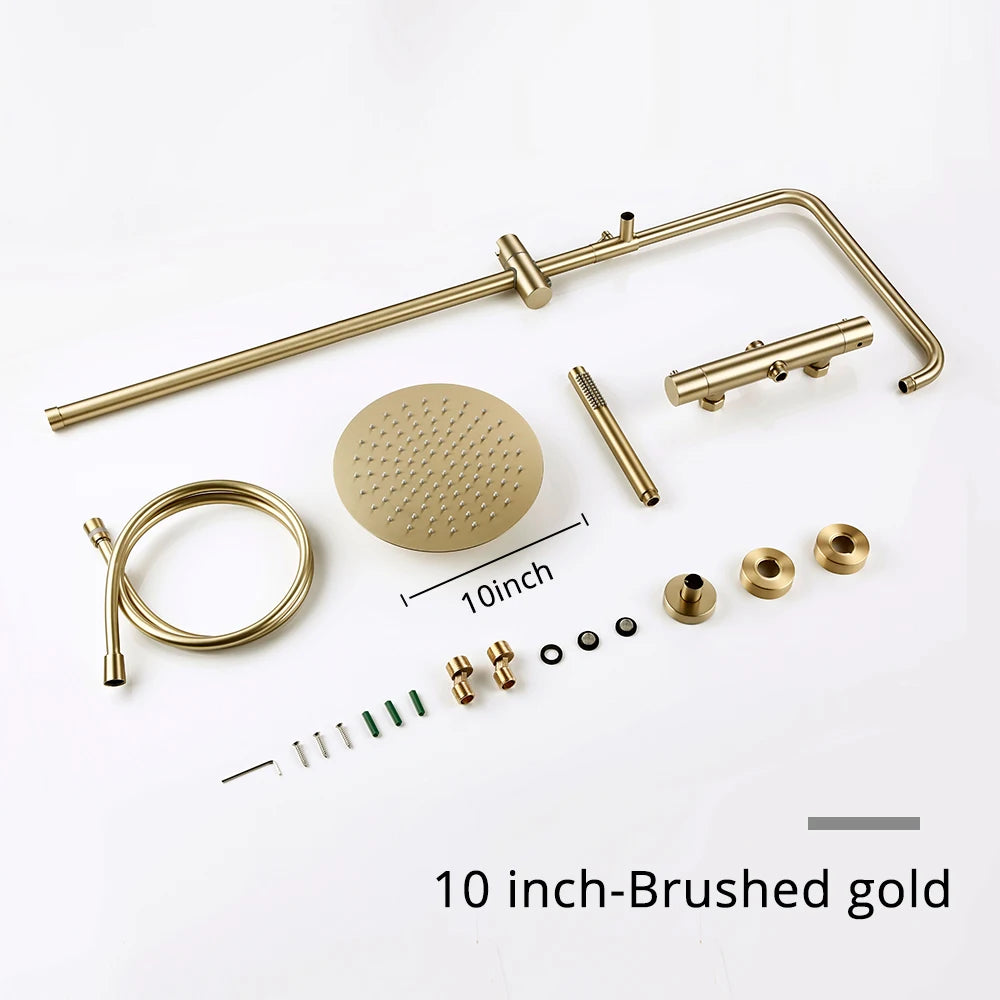 Shower System With Thermostatic Shower Faucet Thermostat Bathroom Mixer Tap Rain Head Wall-Mount Handheld Sprayer
