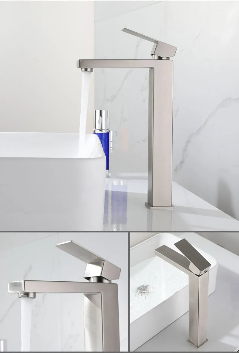Modern Basin Faucet Bathroom Gold Black Silver Faucet Deck Mounted Basin Sink Tap Mixer Hot & Cold Water Stainless Steel Faucet
