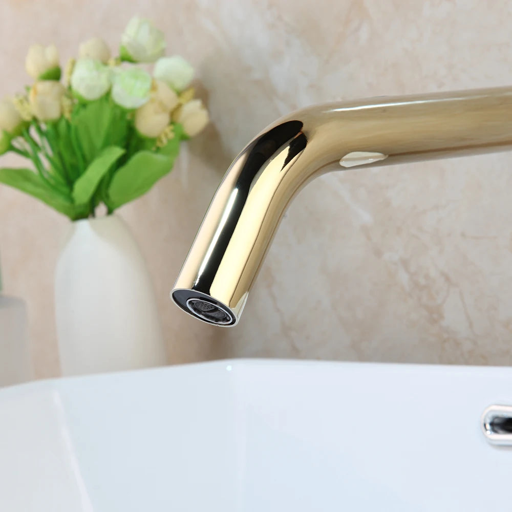 JIENI Black Chrome Lavatory Bathroom Faucet Wall Mount Sensor Faucet Automatic Free Touch Sensor Bathroom Sink Mixer Tap Faucet
