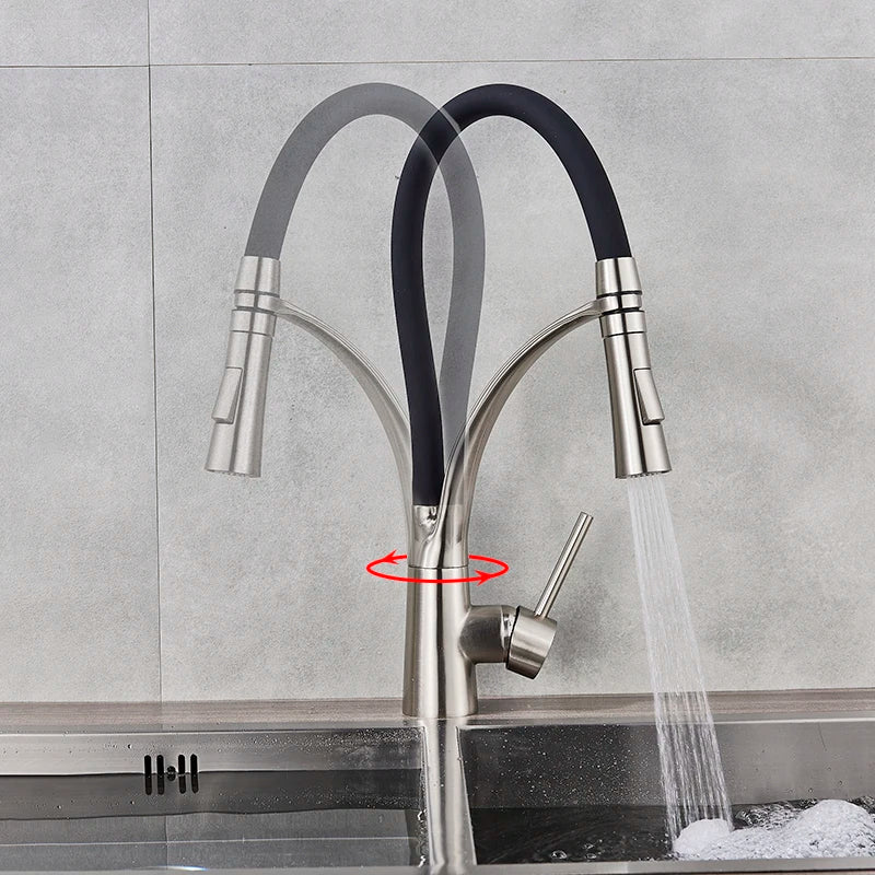 Black LED Kitchen Sink Faucet Swivel Pull Down Kitchen Faucet Sink Tap Mounted Deck Bathroom Mounted Hot and Cold Water Mixer