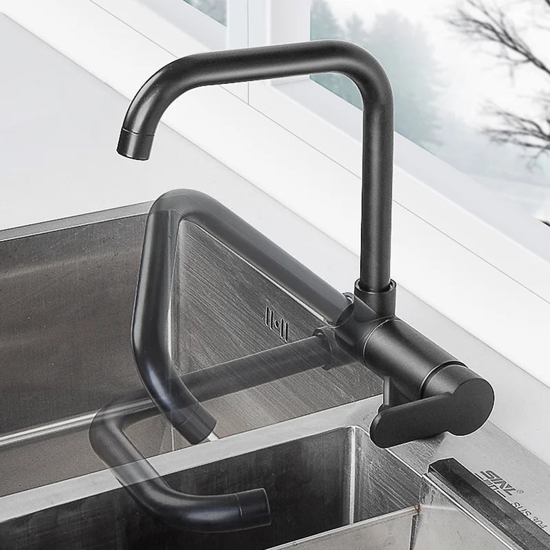 Black Kitchen Faucet 360° Rotating Fold Hot Cold Water Mixer Tap Deck Mount Sink Faucets 304 stainless steel quality Crane