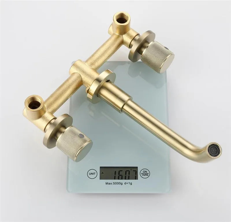 Bathroom Faucet Brushed Gold Bathroom Basin Faucet Cold And Hot Brass Sink Mixer Sink Tap Single Handle Wall Mounted Water Tap