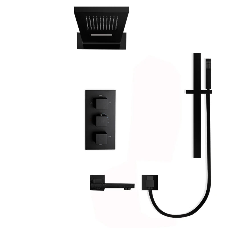 Black Thermostatic Shower Faucets Set Rain Waterfall Shower Head With 3/4-way Thermostatic Mixer Tap Bath Shower Faucet