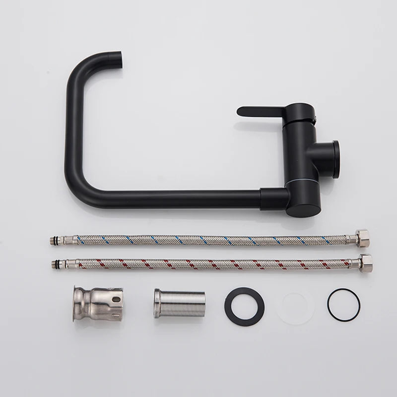 Black Kitchen Faucet 360° Rotating Fold Hot Cold Water Mixer Tap Deck Mount Sink Faucets 304 stainless steel quality Crane