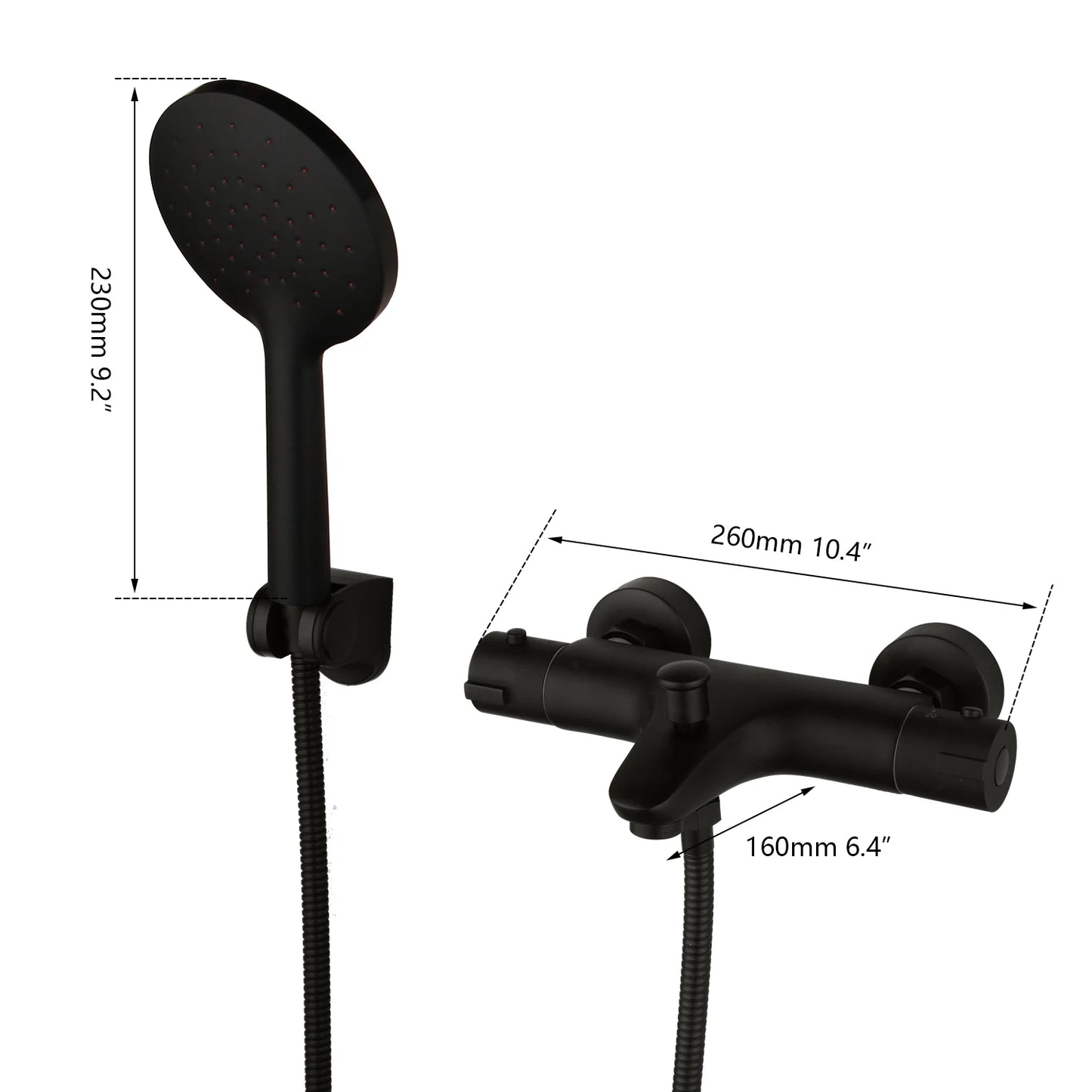 Monite Wall Mounted Thermostatic Mixer Taps Matte Black Shower Faucet Set Exposed Bathtub Basin Sink Faucet Hand Shower Set