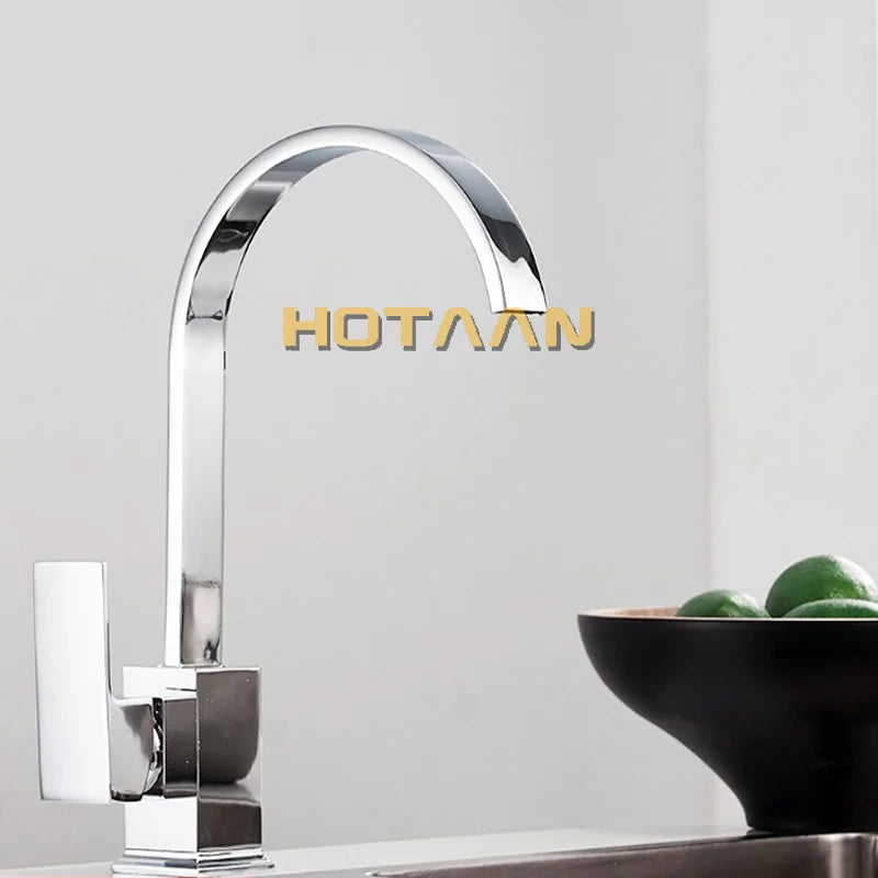 Kitchen Faucet 360 Degree Swivel Solid Brass Kitchen Mixer Cold and Hot Kitchen Tap Single Hole Water Tap Chrome Plated
