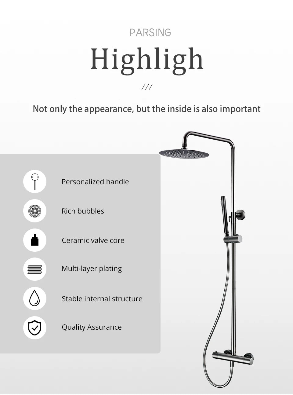 Wall-Mounted Thermostatic Valve System Bagnolux Brushed Gray Brass Rain Faucet  8 - 12" Top Spray Head Bathroom Shower Set