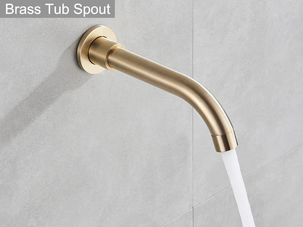 Brushed Gold Shower Faucet Set Round Brass Bathroom Wall Mount Rotate Tub Spout  Rainfall Head 3 Ways Mixer Tap