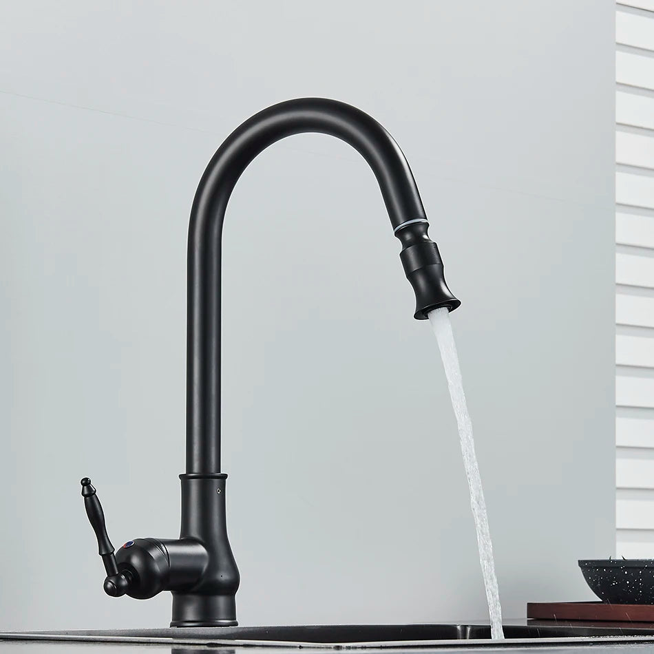 Uythner Antique Brass Kitchen Faucet Pull Out Kitchen Sink Water Taps Single Handle Mixer Tap 360 Rotation Cranes Deck Mounted