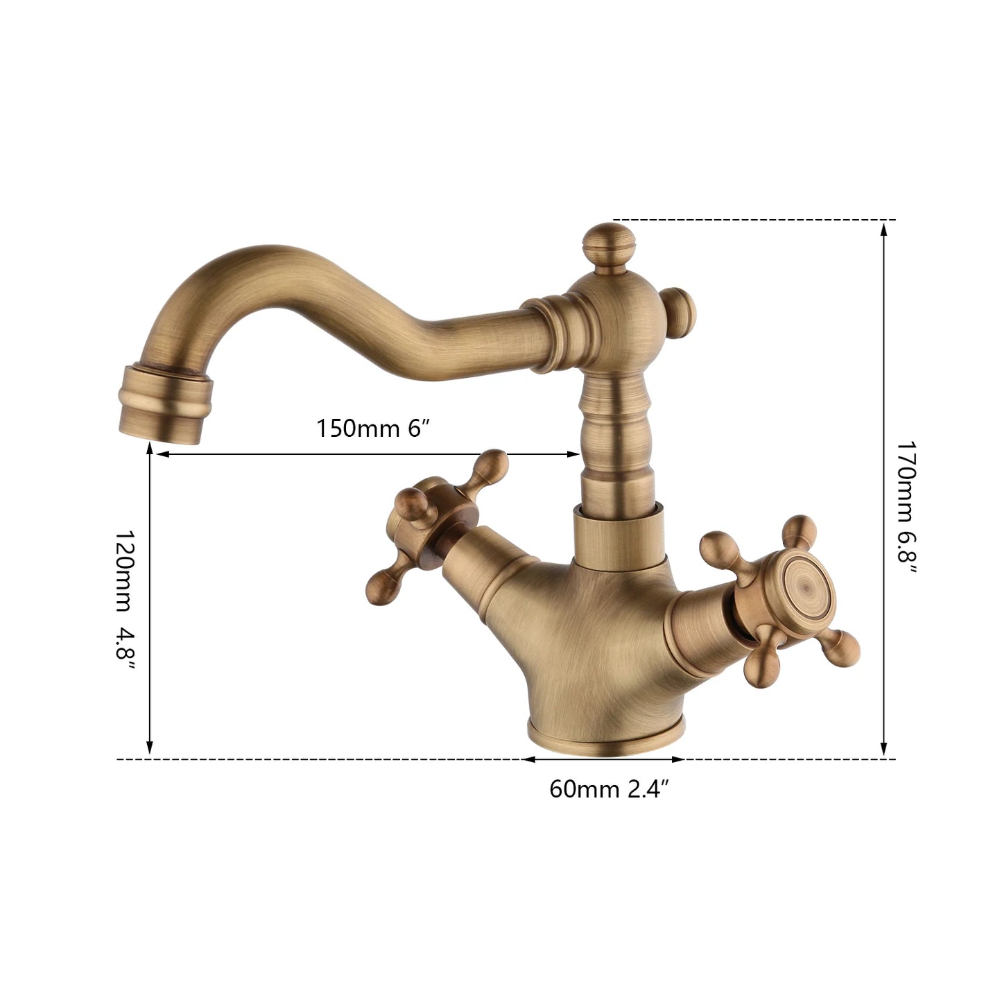 ZAPPO Antique Brass Bathroom Sink Mixer Faucet Dual Handle Hot and Cold Water Mixer Tap with 360 Swivel Spout Taps Deck Mounted
