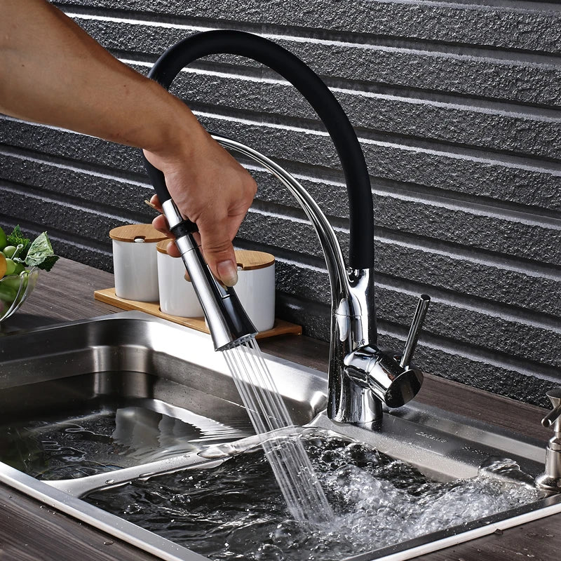 Black LED Kitchen Sink Faucet Swivel Pull Down Kitchen Faucet Sink Tap Mounted Deck Bathroom Mounted Hot and Cold Water Mixer