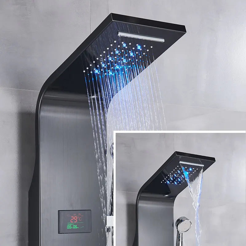 Black Shower Panel Column LED Bathroom Shower System