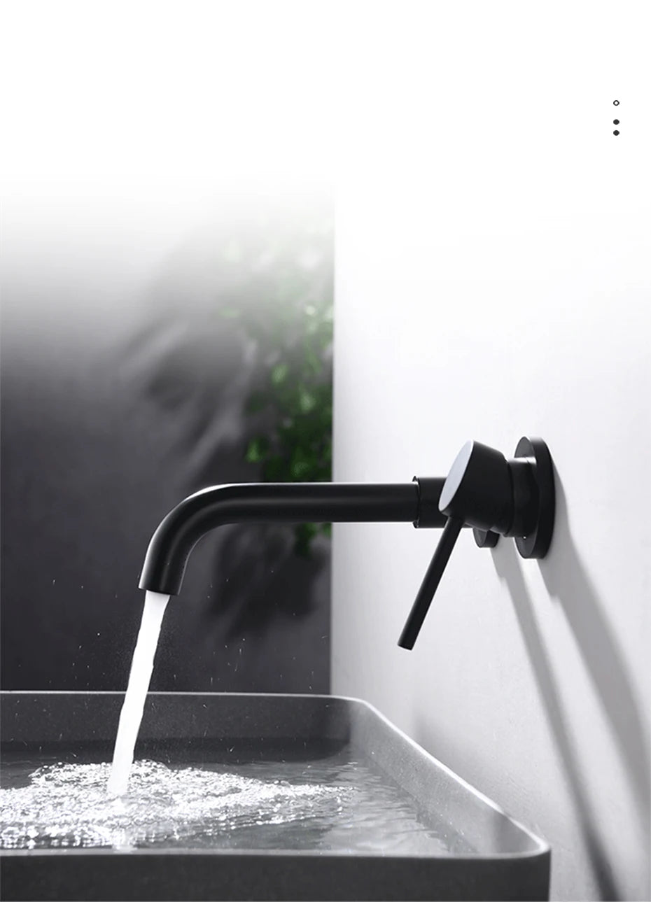 Black Bathroom Sink Faucet  Brass Tap Hot Cold Wash Basin Water Swivel Spout Wall Mounted Bath Mixer Brushed Gold Gunmetal
