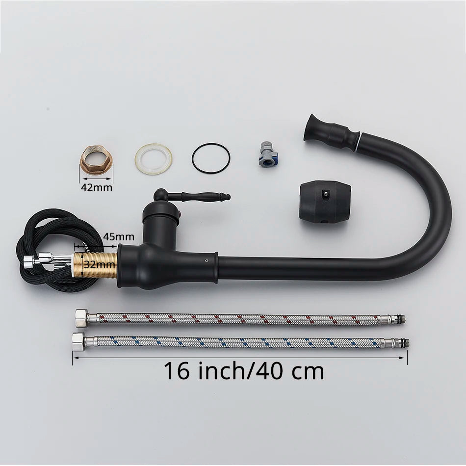 Uythner Antique Brass Kitchen Faucet Pull Out Kitchen Sink Water Taps Single Handle Mixer Tap 360 Rotation Cranes Deck Mounted
