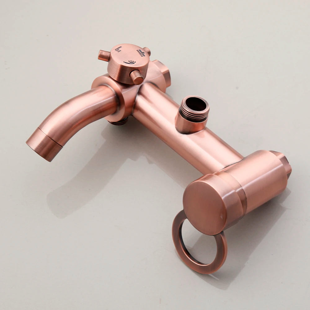 JIENI Antique Copper Bathroom Shower Set Rainfall Shower Head Bath Shower Mixer Set 3 Functions W/Hand Shower Tap Faucet