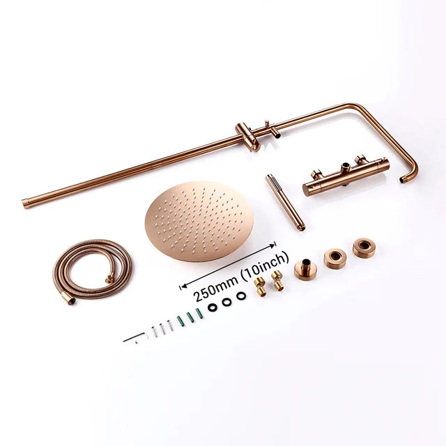 Wall-Mounted Thermostatic Valve System Bagnolux Brushed Gray Brass Rain Faucet  8 - 12" Top Spray Head Bathroom Shower Set