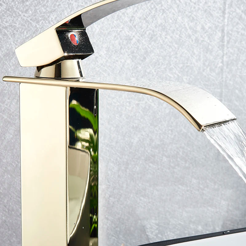 Matte Black Basin Faucet Waterfall Washbasin Vanity Above Counter Sink Faucet Hot & Cold Mixer Tap Deck Mounted Bathroom Crane
