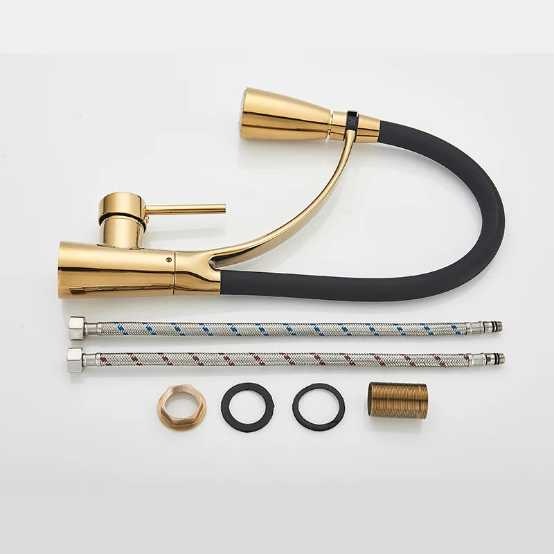 Brushed Nickel Rubber Kitchen Faucet Mixer Tap Rotation Pull Down Stream Sprayer Taps Hot Cold Water Tap One Handle Kitchen Tap