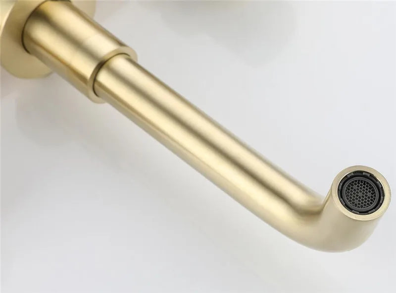 Bathroom Faucet Brushed Gold Bathroom Basin Faucet Cold And Hot Brass Sink Mixer Sink Tap Single Handle Wall Mounted Water Tap