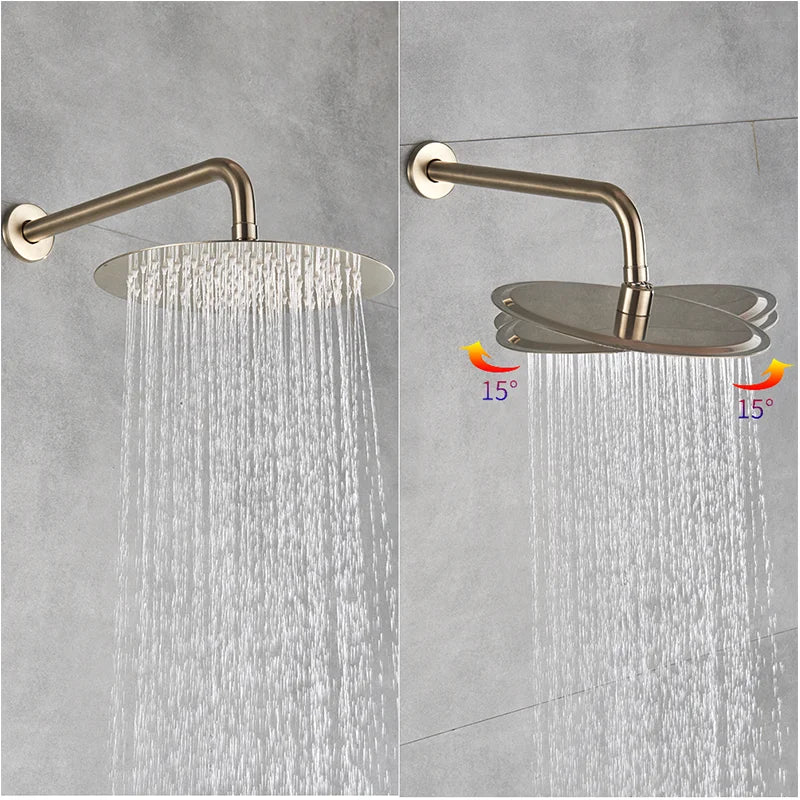 Bathroom Rainfall Shower Tap Brushed Gold Shower Faucet Set Wall Mount Round Shap Bathtub Shower With ABS Shower  Mixer Tap