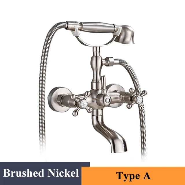 ULGKSD Antique Bronze Bathtub Shower Faucet W/ Brass Spray Wall Mount Hot and Cold Water Mixer Tap Para Bath Shower