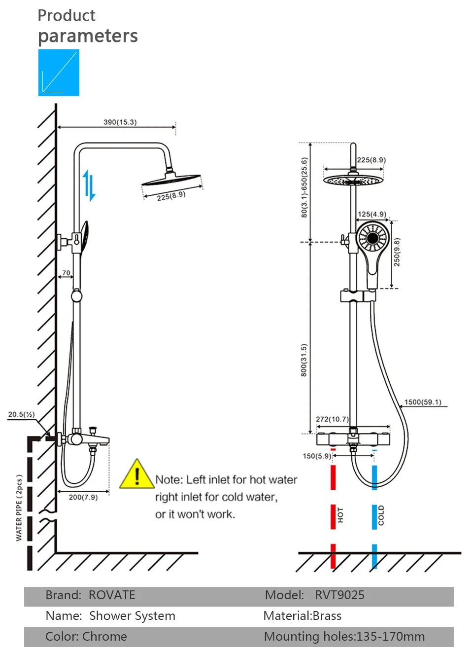 ROVATE Thermostatic Shower Systems with Rain Shower and Adjustable Handheld Shower,Bathroom Shower Set Fixtures