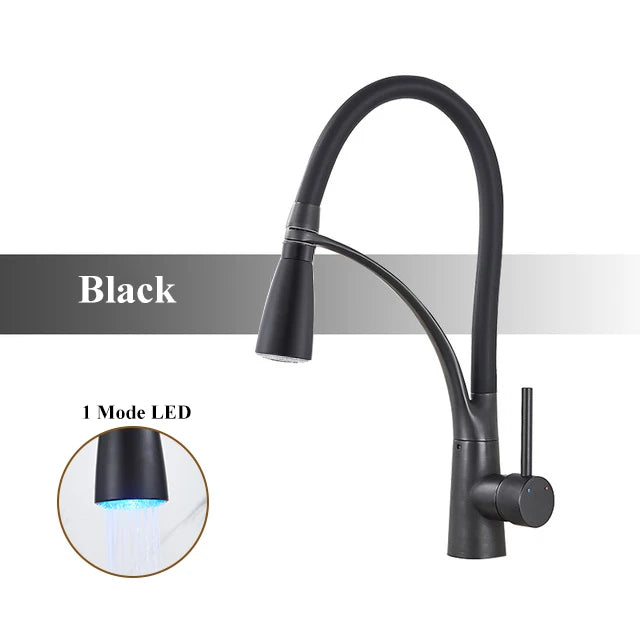 Brushed Nickel Rubber Kitchen Faucet Mixer Tap Rotation Pull Down Stream Sprayer Taps Hot Cold Water Tap One Handle Kitchen Tap