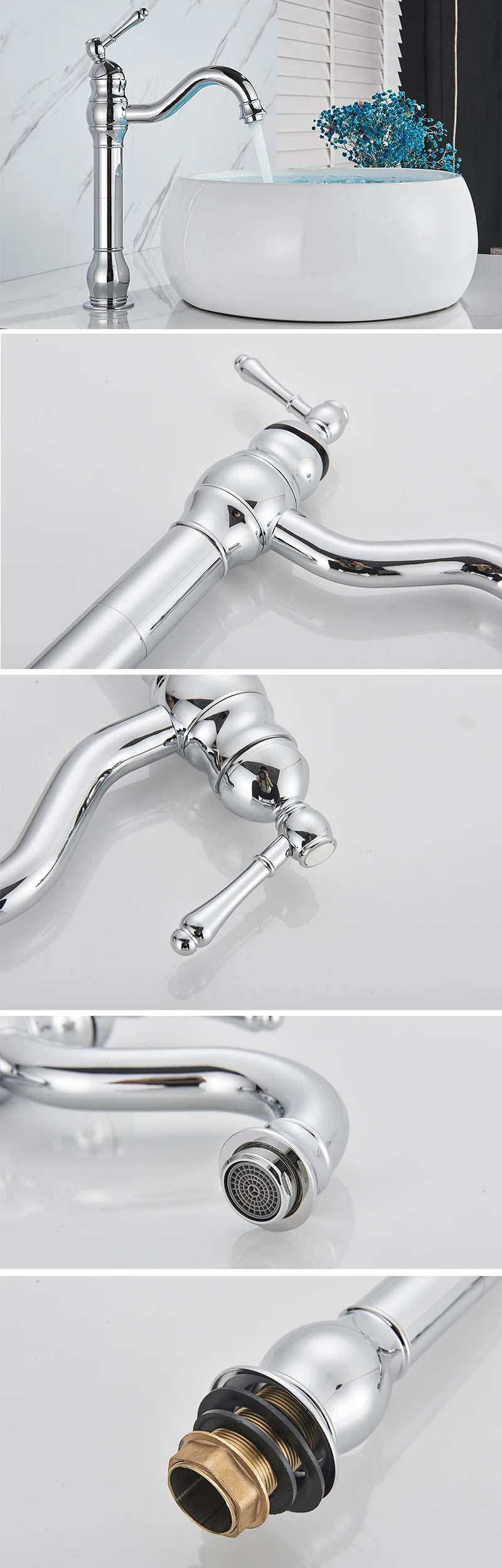 Rozin Antique Brass Basin Faucet 5 Colors Deck Mounted Single Handle Bathroom Crane Long Spout Lavatory Sink Hot Cold Mixer Tap