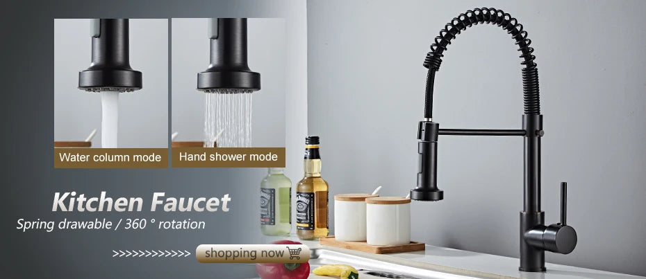 Deck Mounted Black Kitchen Faucets Pull Out Hot Cold Water Filter Tap for Kitchen Two Ways Sink Mixer Kitchen Faucet EL9005
