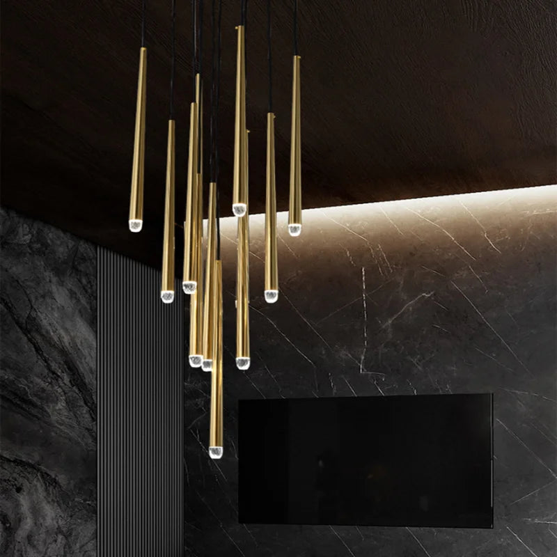 Postmodern Golden Black Long Luxury Crystal LED Chandeliers