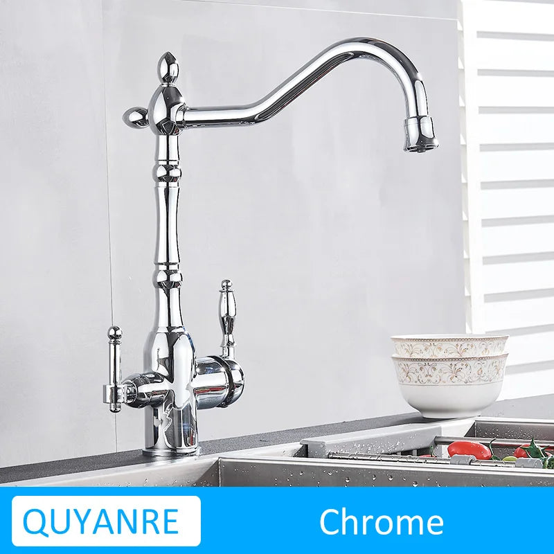 Antique Brass Filtered Kitchen Faucet Purify Faucets Mixer Tap Hot Cold Water 360 Rotation Water Purification Water Crane Tap