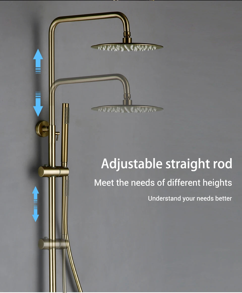 Shower System With Thermostatic Shower Faucet Thermostat Bathroom Mixer Tap Rain Head Wall-Mount Handheld Sprayer
