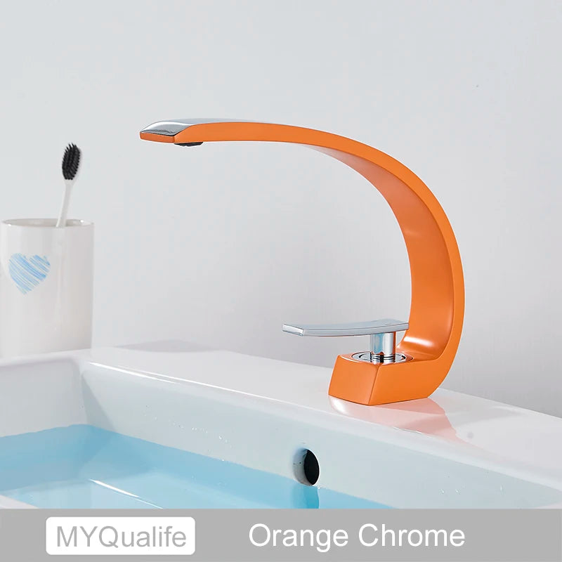 MYQualife Creative Design Brushed Gold Basin Faucet  Washing Basin Mixer Deck Mounted Cold and Hot Bathroom Faucet