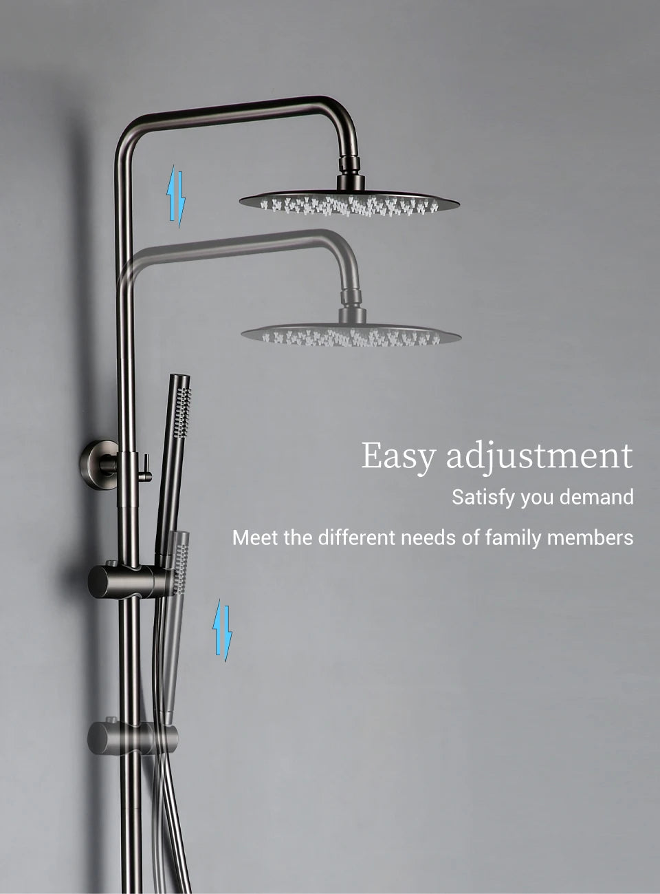 Wall-Mounted Thermostatic Valve System Bagnolux Brushed Gray Brass Rain Faucet  8 - 12" Top Spray Head Bathroom Shower Set